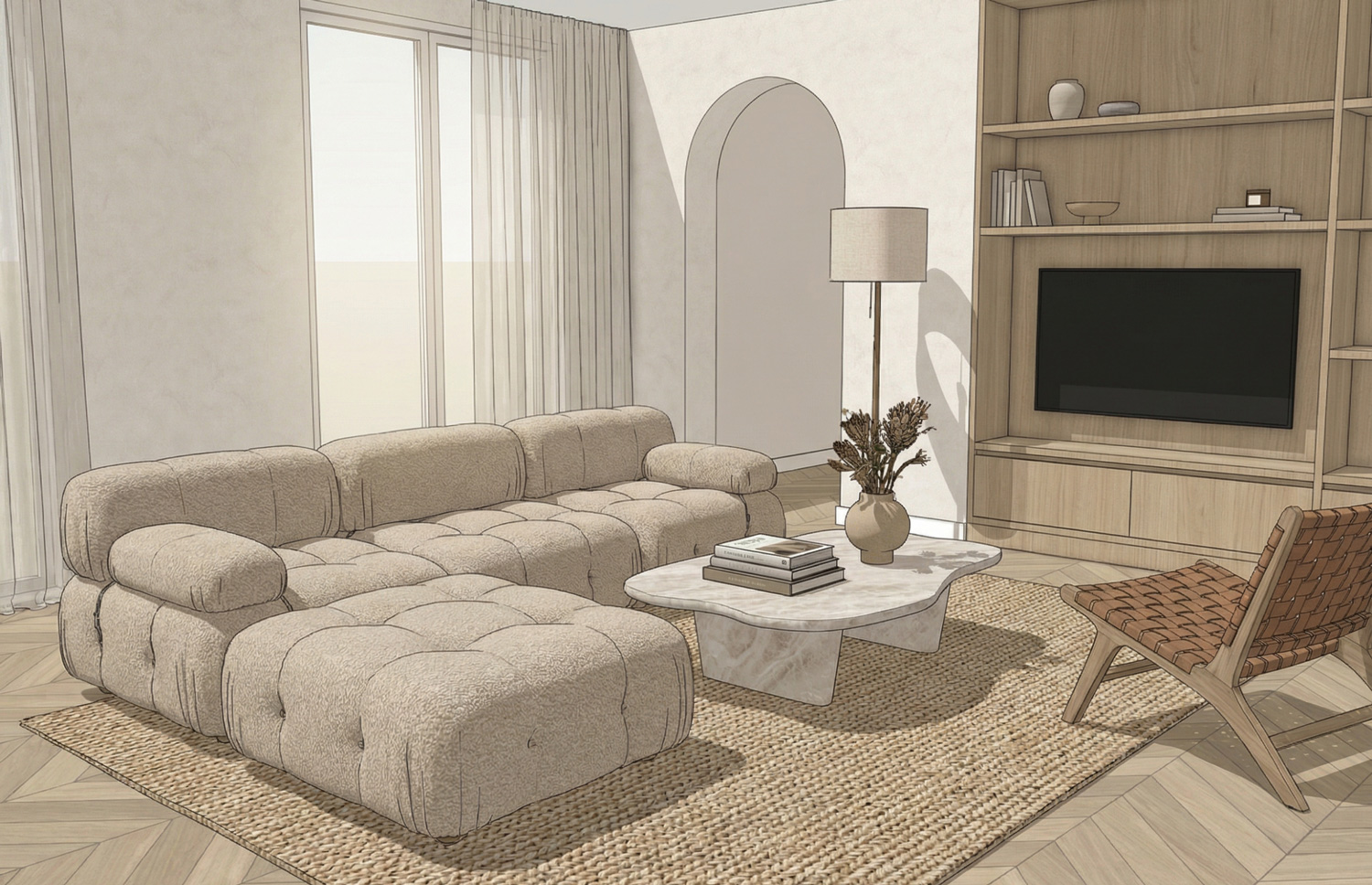 AI interior design assistant generating realistic lighting and materials